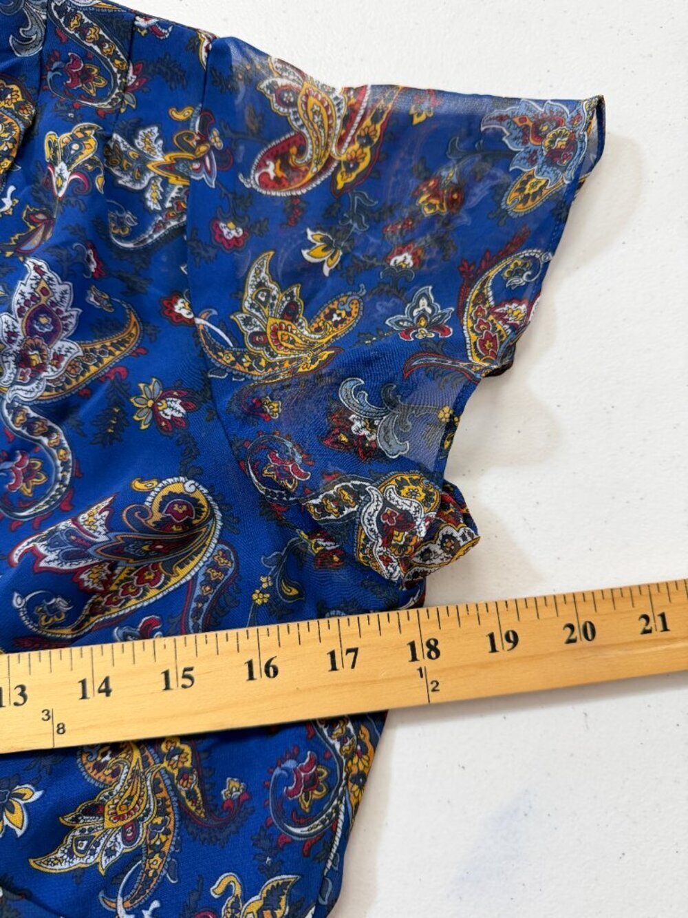 NWT Sam Edelman Blue Paisley Fit & Flare Mini Dress Size 6 Sheer Sleeve - Picture 9 of 11